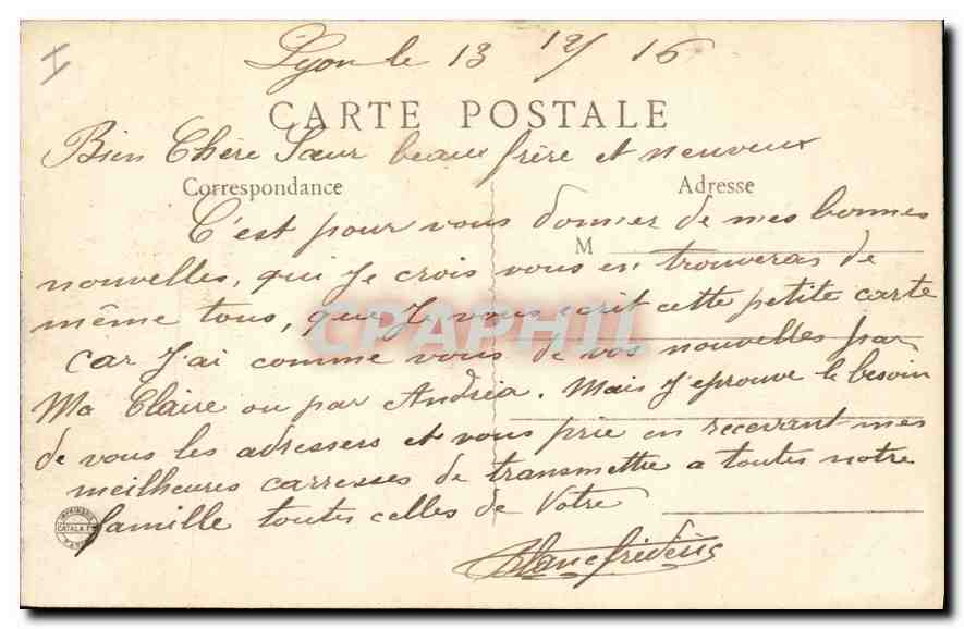 CPA Lyon La Prefecture  — Verso