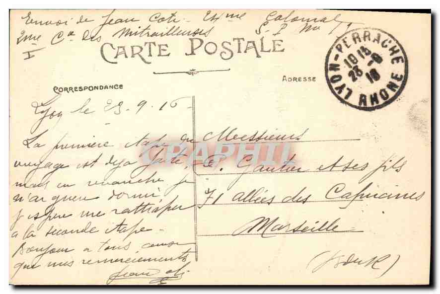 CPA Lyon La Place de la Republique le Monument Carnot — Verso