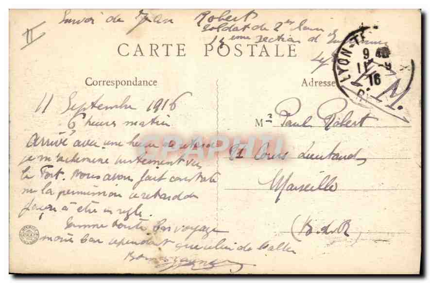 CPA Lyon La Place Carnot Monument de la Republique et le Terminus des tramways — Verso
