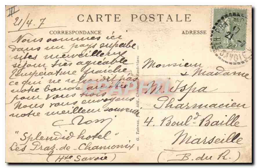 Chamonix — Les Pratz — G. Taitras, éditeur — Verso