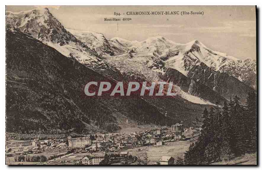 Chamonix-Mont-Blanc — vue panoramique avec le Mont-Blanc en arrière-plan — L. Farez, édit. (Haute-Savoie) n° 894