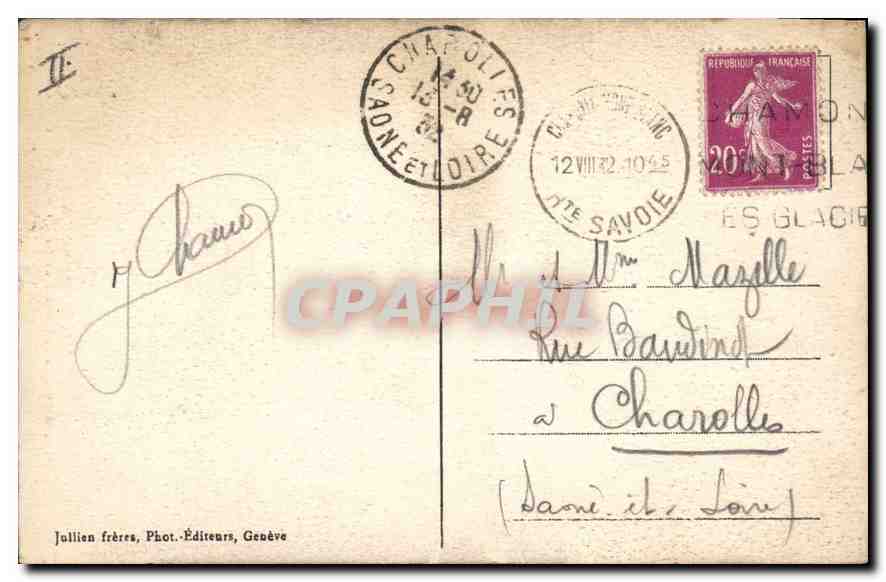 Aiguille du Dru et Chemin de fer du Montenvers — Chamonix — J. J. 8554 — Rückseite