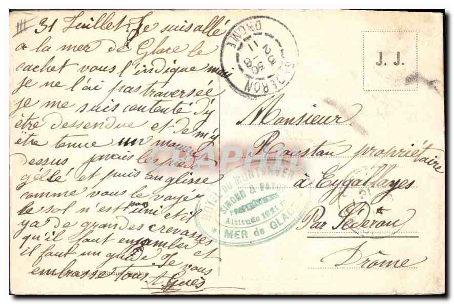 Traversée de la Mer de Glace à Chamonix — J.J. 544 — éditeur J.J. — Rückseite