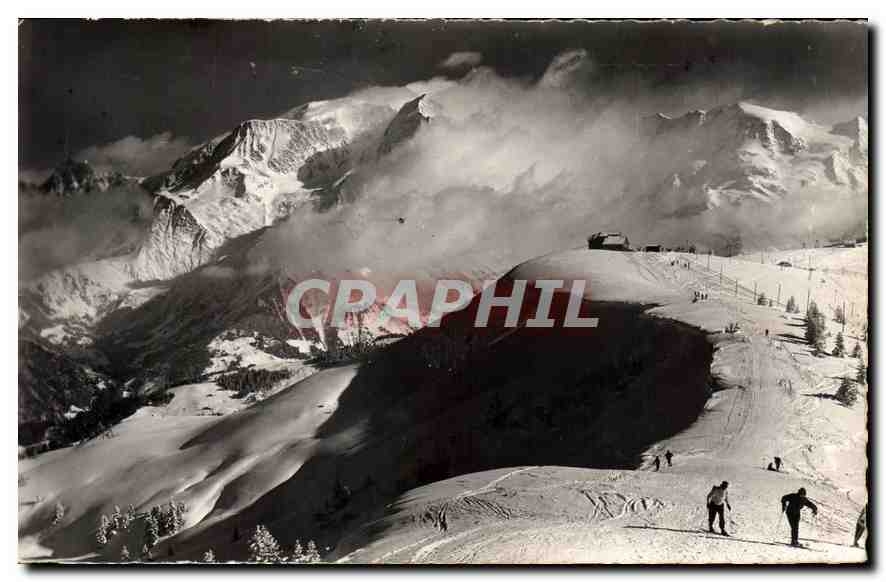 Mont Blanc — vue enneigée avec skieurs — Cliché International, n°1.298