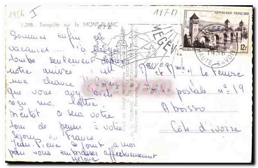 Mont Blanc — vue enneigée avec skieurs — Cliché International, n°1.298 — Verso