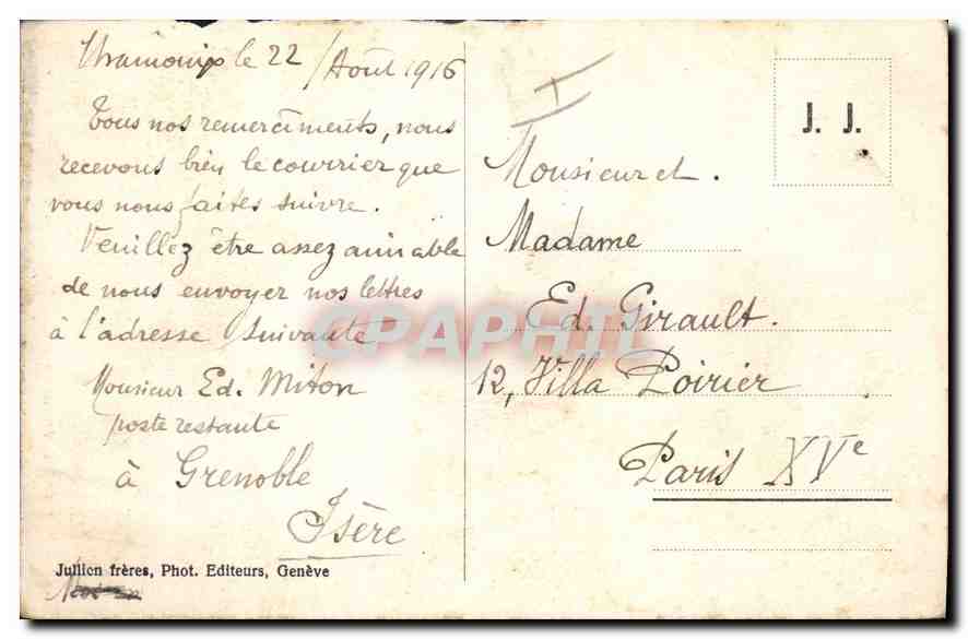 Chamonix — Aiguille du Dru et Chemin de fer du Montenvers — J. J. 8554 — Rückseite