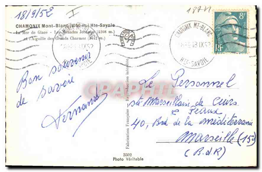 Chamonix Mont-Blanc — La Mer de Glace et les Grandes Jorasses — G. Gany — Verso