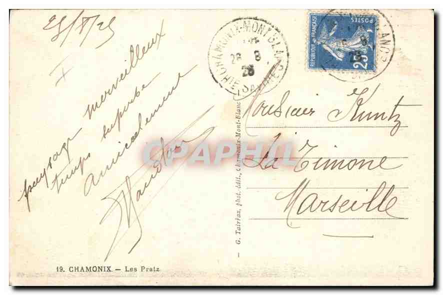Chamonix — Les Pratz — G. Tairfan, phot. édit., Chamonix-Mont-Blanc — Verso