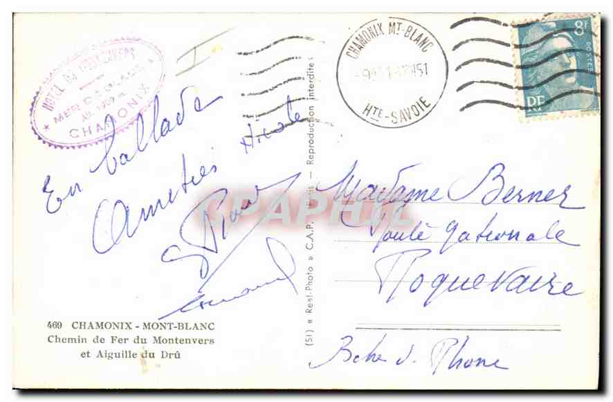 Aiguille du Drû — Chamonix — Verlag C.A.P. Nr. (51) — Rückseite
