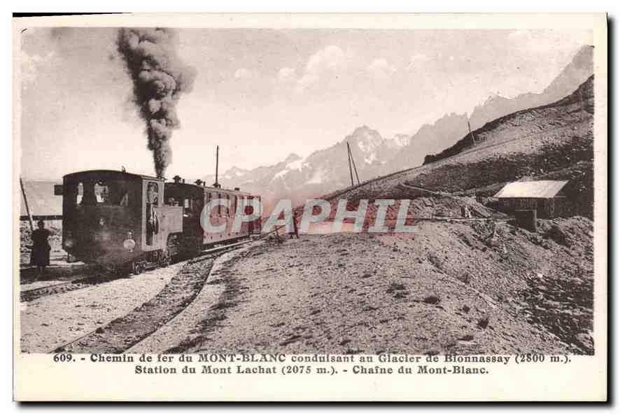 Station du Mont Lachat — Chemin de fer du Mont-Blanc conduisant au Glacier de Bionnassay — L. Morand, phot.-édit. Haute-Savoie