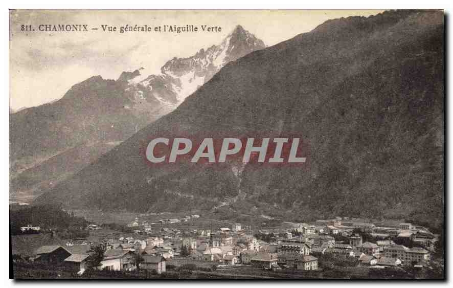 Chamonix — Vue générale et l'Aiguille Verte — éditeur Bontendy