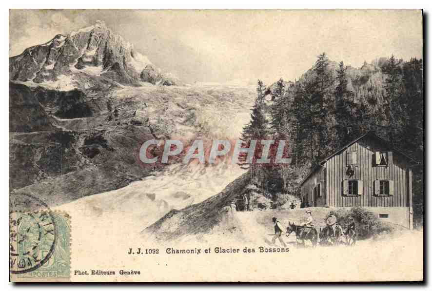 Chamonix et Glacier des Bossons — Phot. J.J. 1092 — Éditeurs Genève