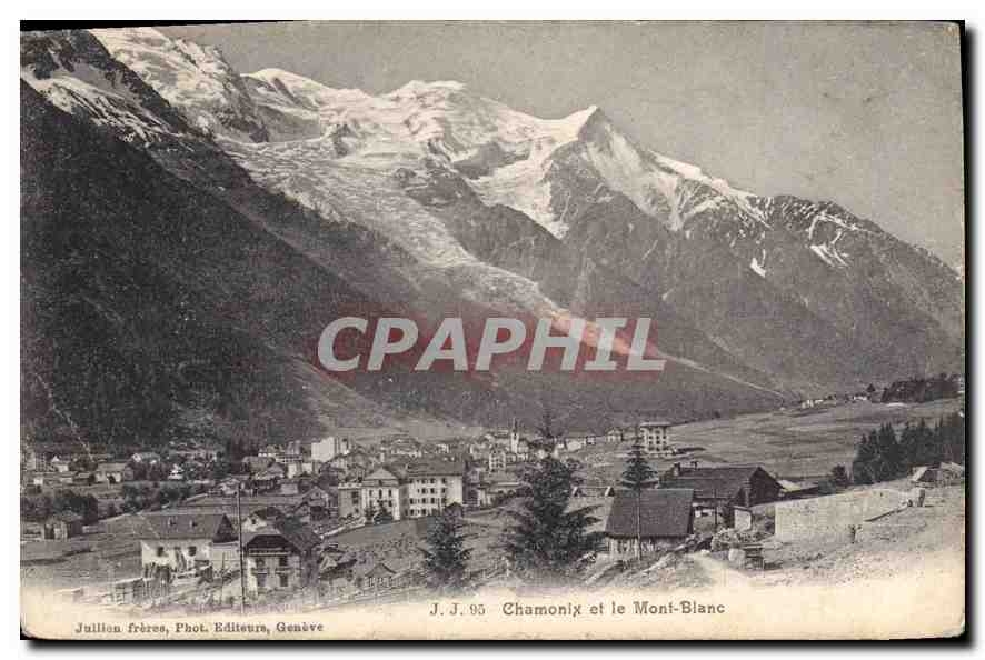 Chamonix et le Mont-Blanc — vue panoramique — Juillien frères, Phot. Editeurs, Genève, n° J.J.95