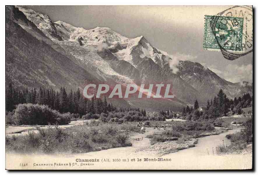 Chamonix (Alt. 1050 m) et le Mont-Blanc — Channaux Frères & Co., Genève, n° 5148