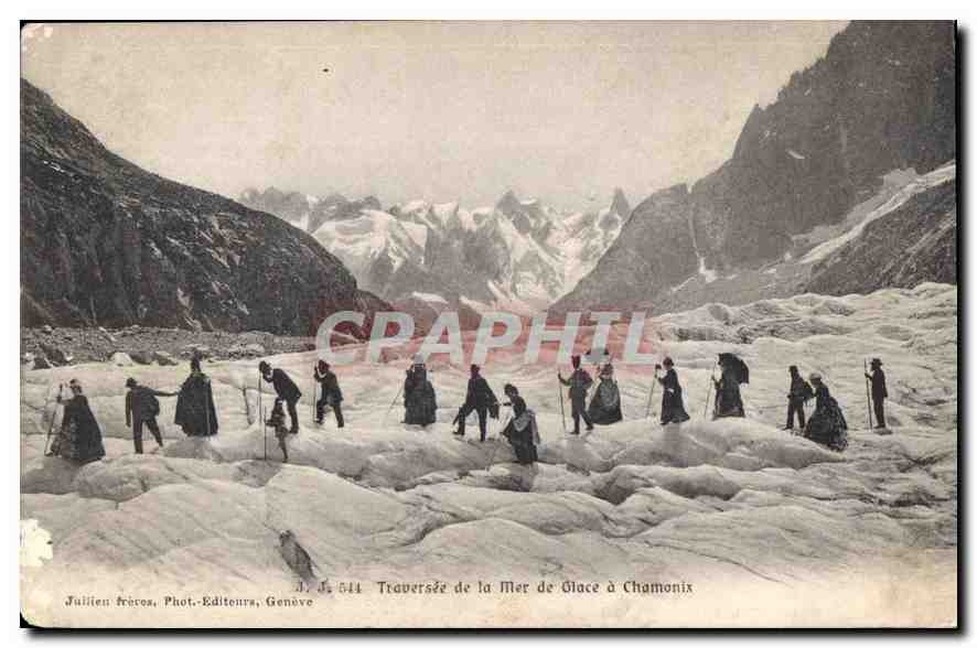 Traversée de la Mer de Glace à Chamonix — Julien Frécos, Phot.-Éditeurs, Genève, n° 544