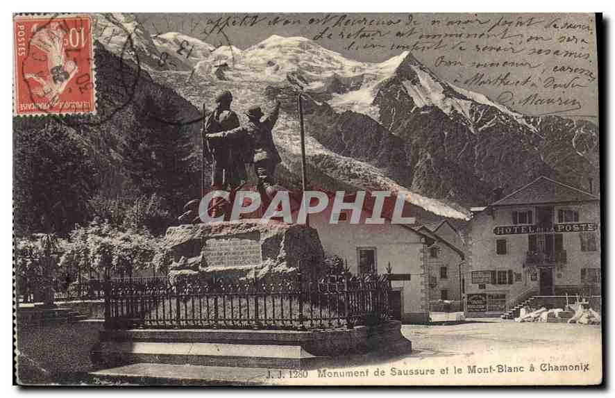 Monument de Saussure et le Mont-Blanc à Chamonix — J.J. 1280 — Julien frères, Phot. Editeurs, Genève