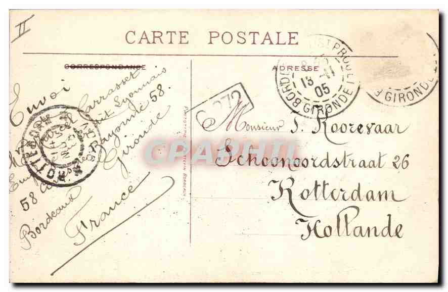 CPA Bordeaux Les Serres du Jardins Publics — Verso