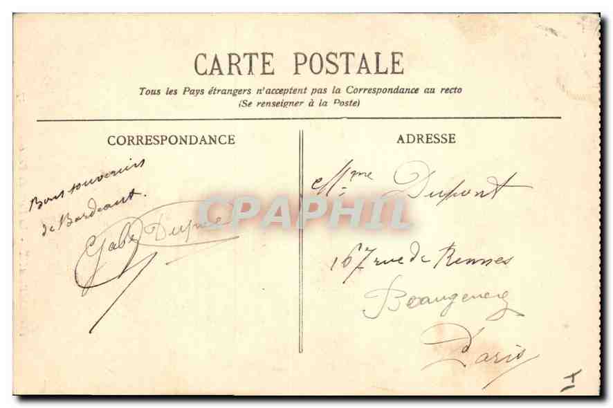 CPA Bordeaux La Porte du Palais — Verso