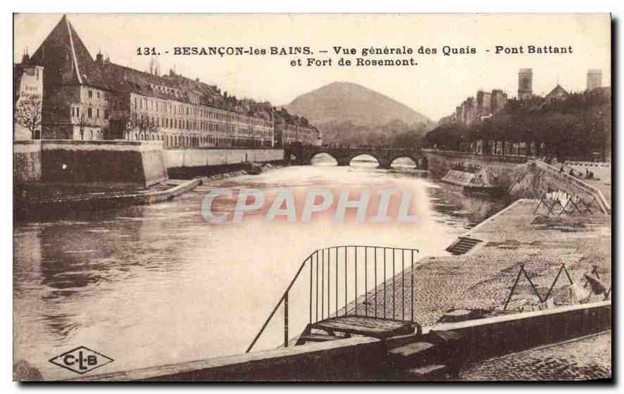 Besançon-les Bains — Vue générale des Quais - Pont Battant et Fort de Rosemont — C.L.B. n°134