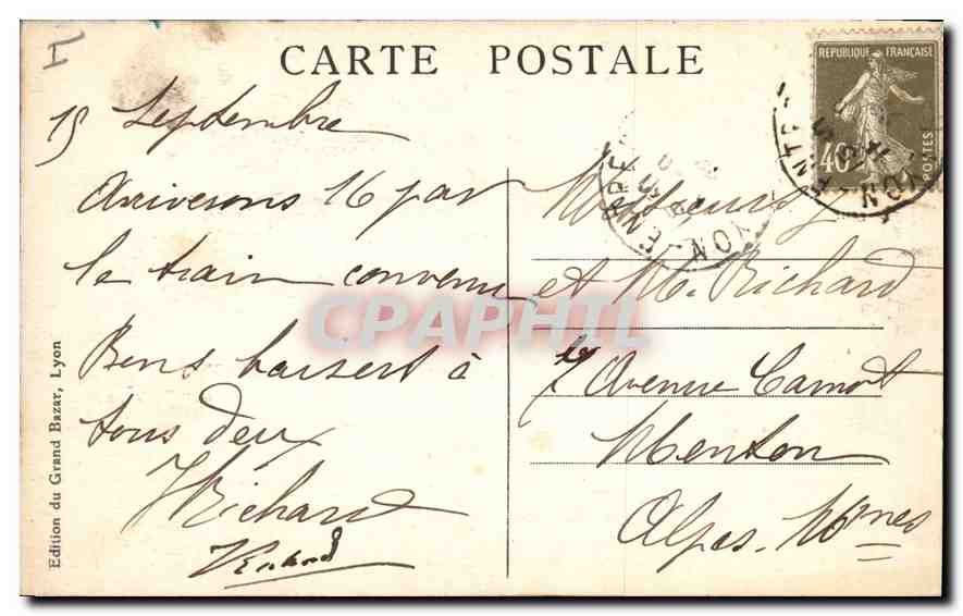 CPA Lyon Place de la Republique et Monument Carnot — Verso