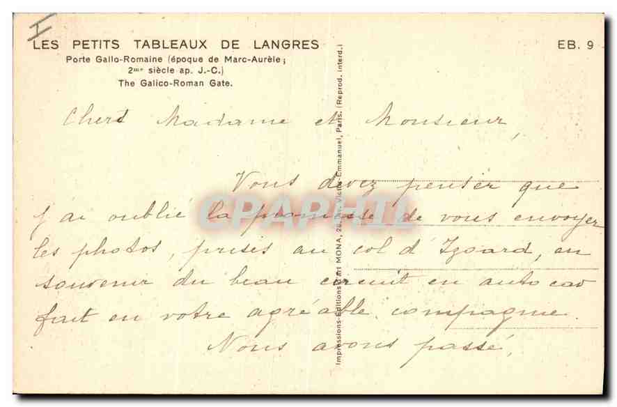 CPA Les Petits Tableaux de Langres Porte Gallo Romaine (epoque de Marc Aurele 2E SIECLE AP j c) — Rückseite