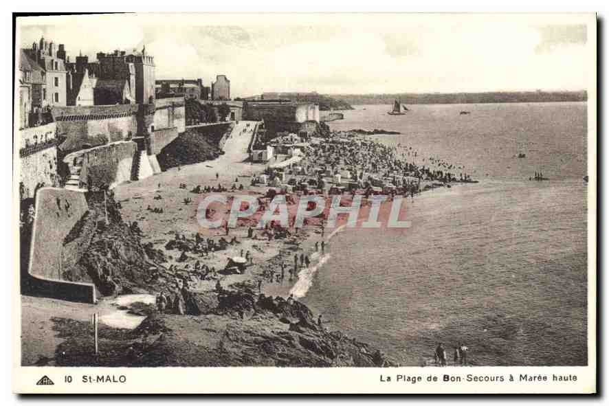 St-Malo — La Spiaggia di Bon-Secours a Marea Alta — CH DES ARTS PHOTOMÉCANIQUES - STRASBOURG-SCHLITZHEIM