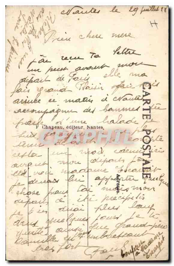 CPA Nantes La Fontaine de la Place de la Duchesse Anne et le cours St Pierre — Verso