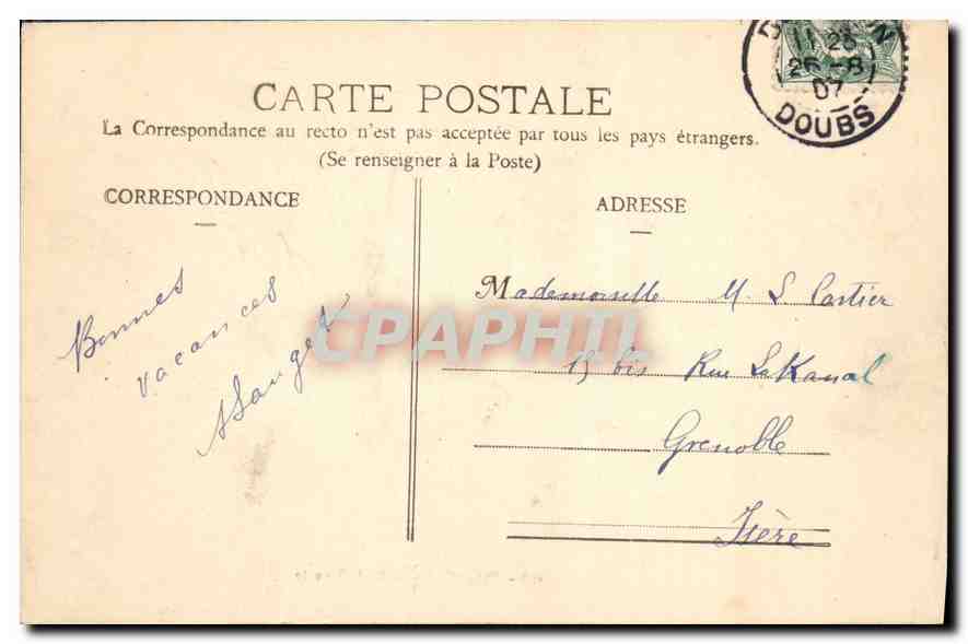 CPA Besancon La Porte Rivotte — Rückseite