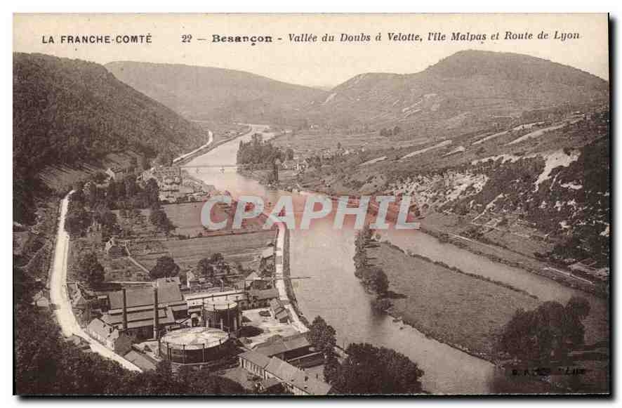 CPA Besancon Vallee du Doubs a Velotte L'ile Malpas et route de Lyon