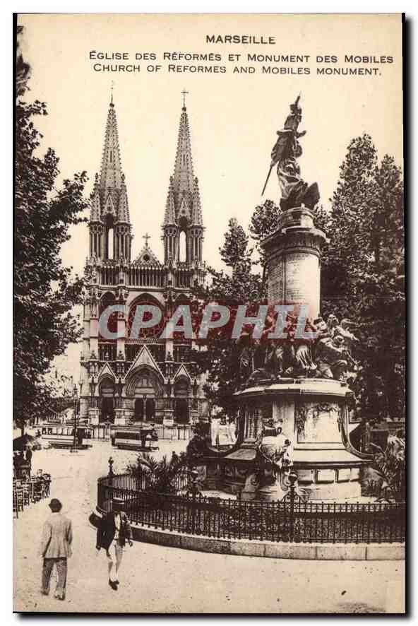 CPA Marseille Eglise des Reforems et Monument des Mobiles