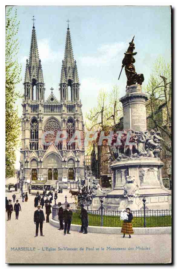 CPA Marseille L'Eglise St Vincent de Paul et le Monument des Mobiles