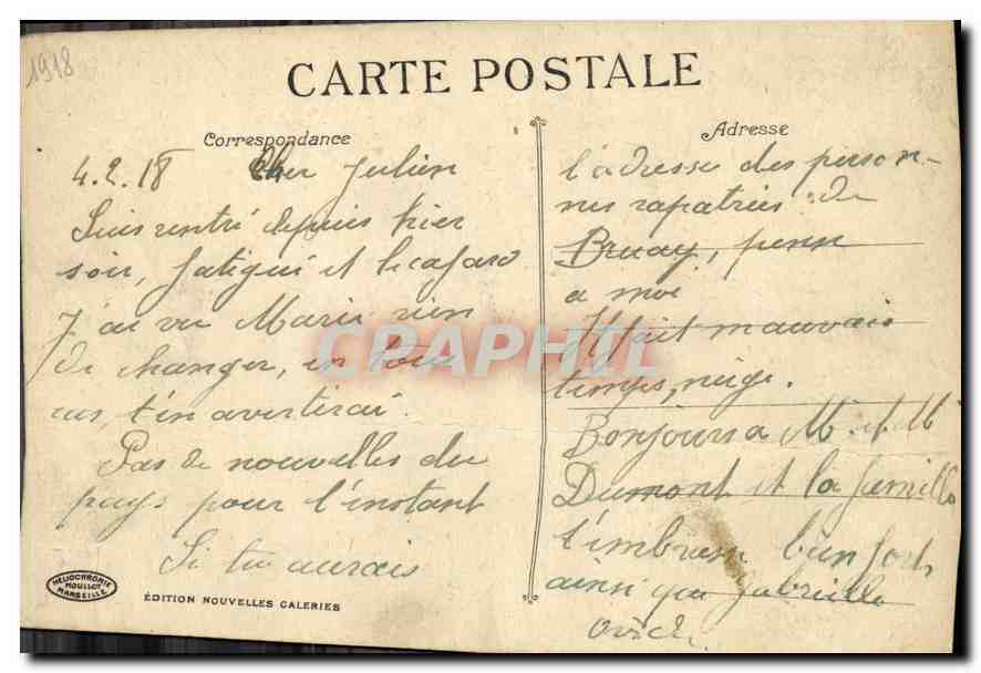 Marseille - La Fontaine Estrangin et la Banque de France — Édition Nouvelles Galeries, n° 6 — Back