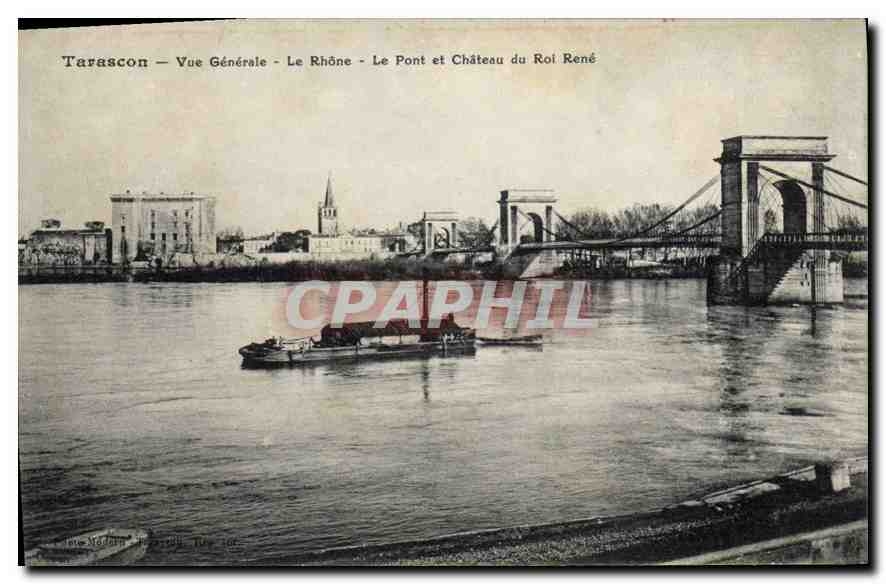 Tarascon — Vue Générale — Le Rhône — Le Pont et Château du Roi René — Impr. Madiran, Tarascon