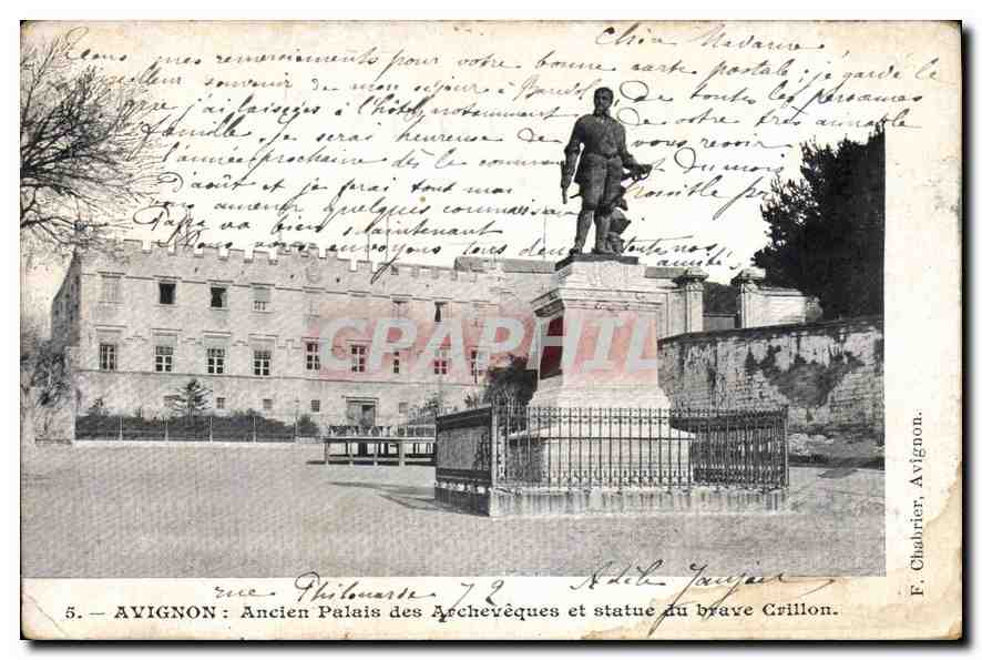 Avignon : Ancien Palais des Archevêques et statue du brave Grillon — F. Chabrier, Avignon, n°5