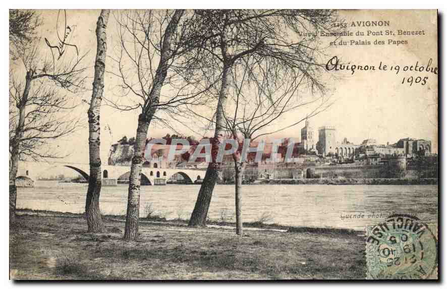 Avignon — Vue d'ensemble du Pont Saint-Bénézet et du Palais des Papes — Guendé & Cie, n° 4458