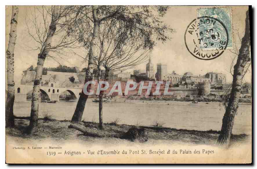 Avignon - Vue d'Ensemble du Pont St. Bénézet & du Palais des Papes — Phototyp E. Lacour — Marseille