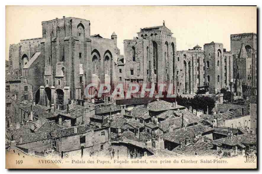 Avignon — Palais des Papes, Façade sud-est, vue prise du Clocher Saint-Pierre — JND Phot.
