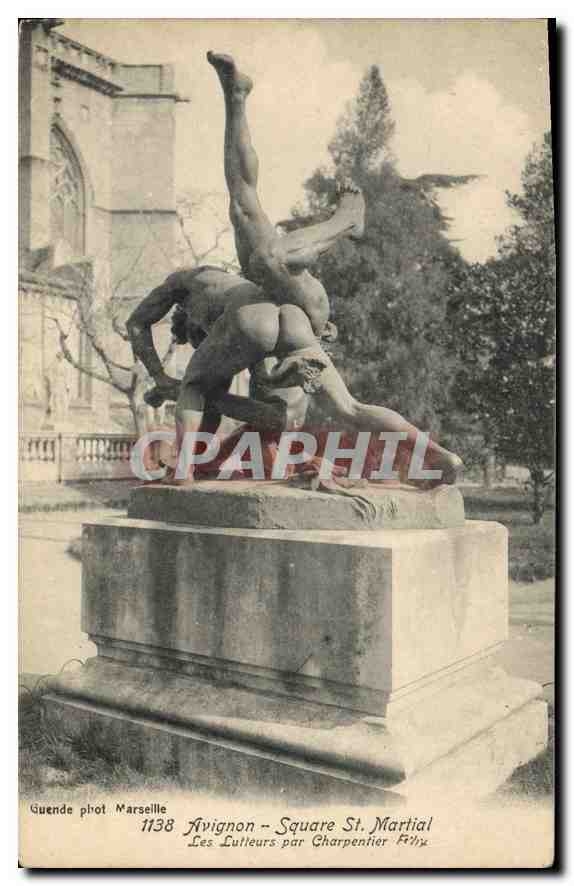 CPA Avignon (Vaucluse) Square St Martial Les lutteurs par Charpentier