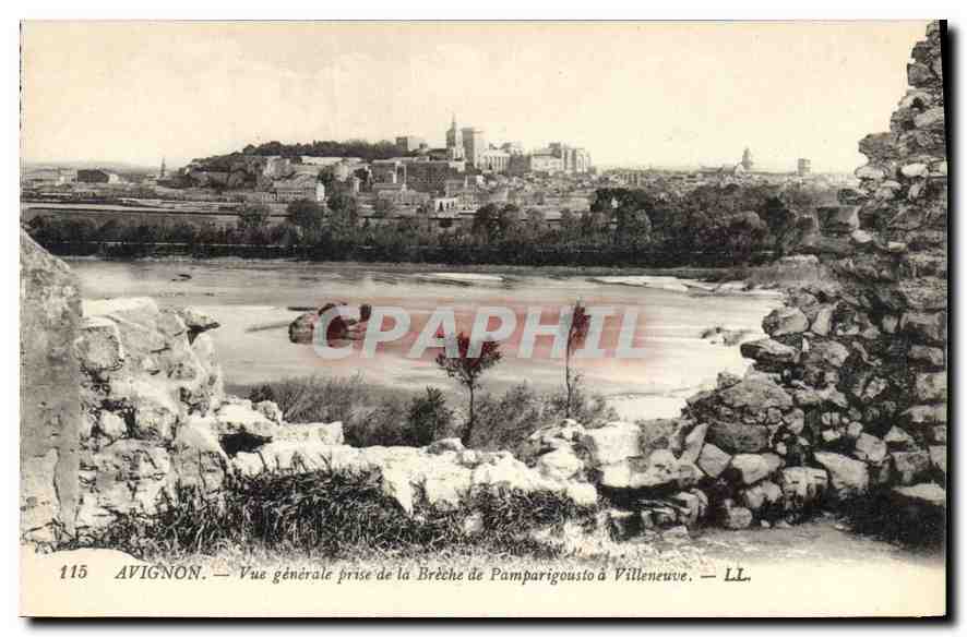 Avignon — Vue générale prise de la Brèche de Pamparigousto à Villeneuve — LL. n° 115