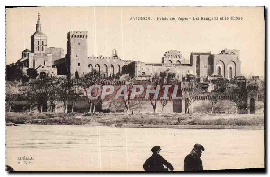 CPA Avignon Palais des Papes Les Remparts et le Rhones