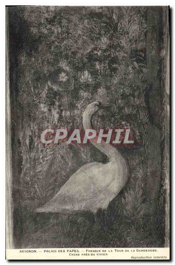 Avignon — Palais des Papes — Fresque de la Tour de la Garderobe. Cygne près du Vivier
