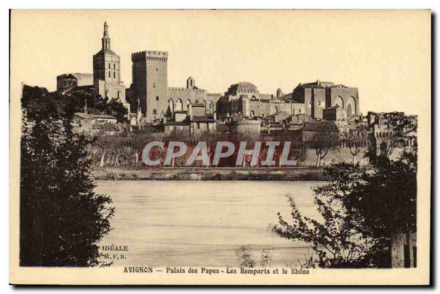 CPA Avignon palais des Papes les Remparts et le Rhone 