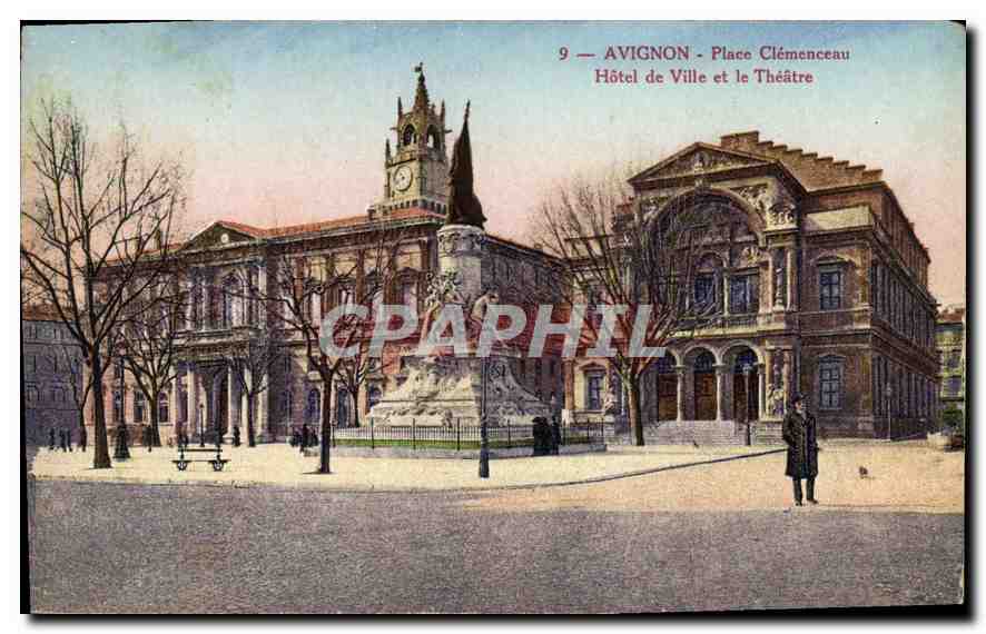 CPA Avignon place Clemenceau hotel de Ville et le Theatre 