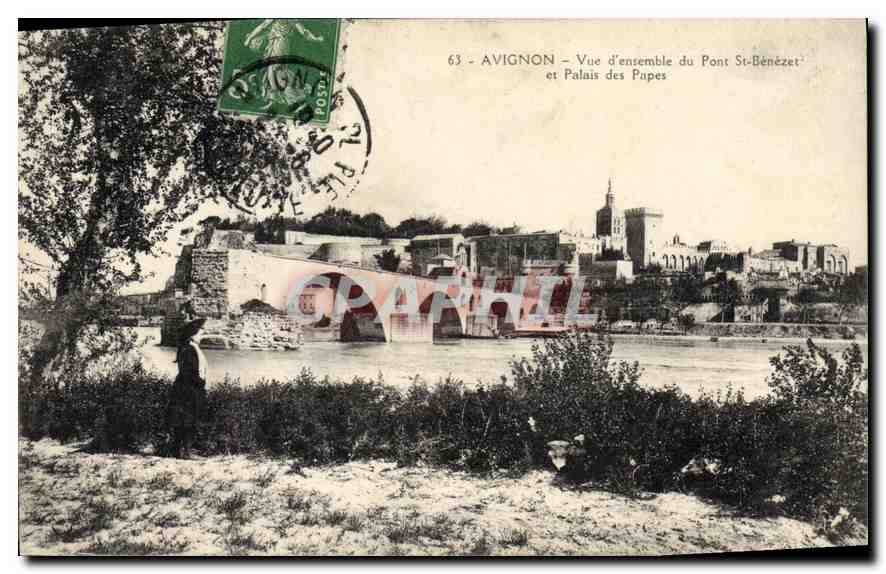 CPA Avignon vue d'ensemble du Pont St Benezet et palais des Papes 