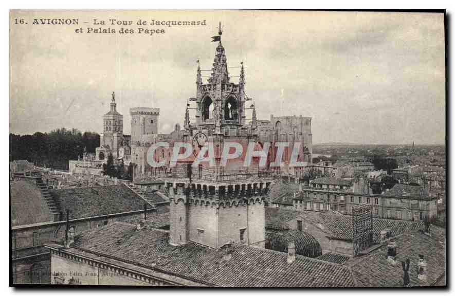 CPA Avignon la tour de Jacquemard et palais des Papes 