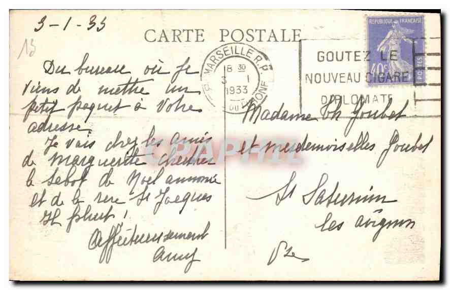 CPA Marseille la poste Colbert  — Verso