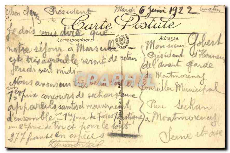 CPA Marseille l'Arc de Triomphe dit Porte d'Aix  — Rückseite