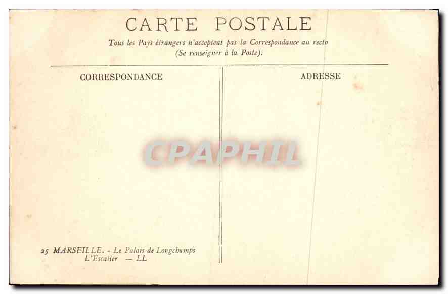 CPA Marseille le palais de Longchamps l'escalier  — Rückseite