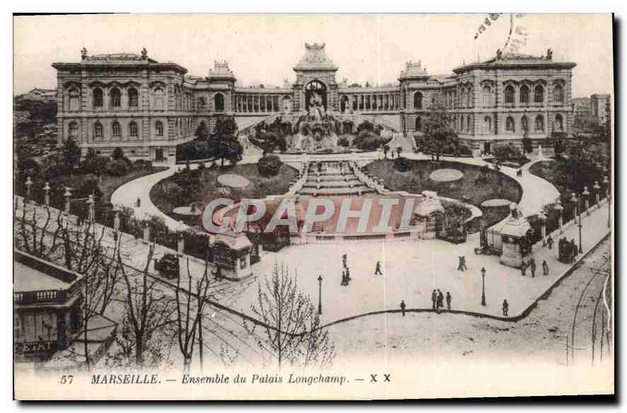 CPA Marseille ensemble du palais Longchamp 