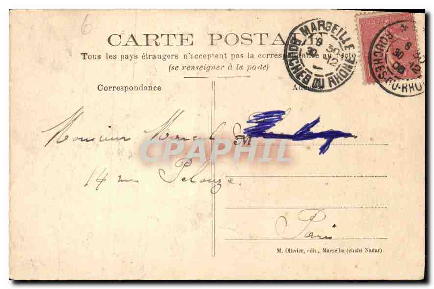 CPA Marseille Eglise des Reformes  — Verso